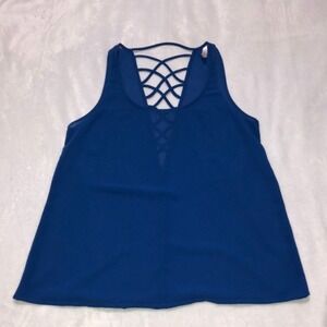 Blue Tank Top Criss‎ Cross Back Sleeveless Casual Blouse Top